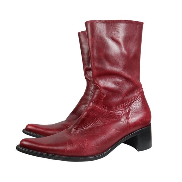 Vintage Y2K Steve Madden Burgundy Red Leather Roccco Western Boots 9 - Picture 4 of 9